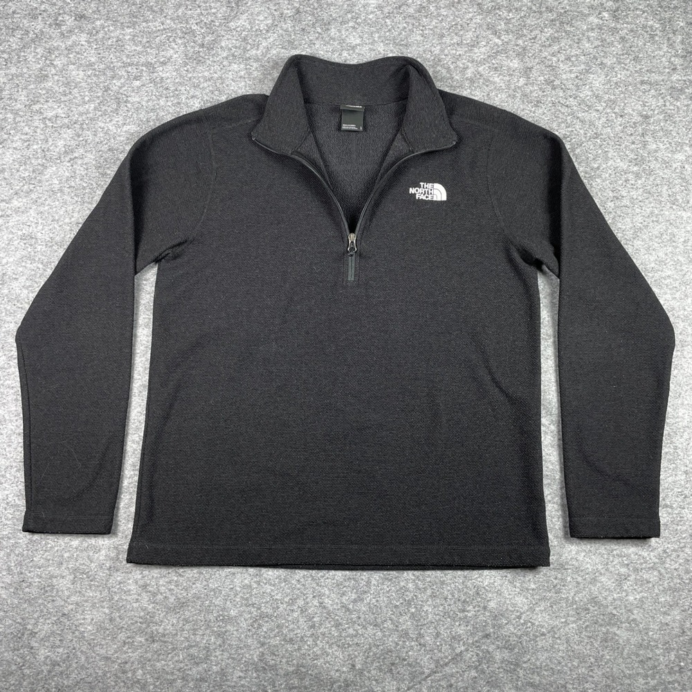 The North Face Fleece Sweater Mens L Black 1/4 Zip Textured Mid Layer Pullover